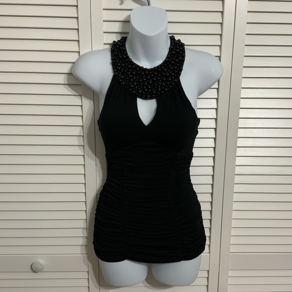 Moa Moa Black Beaded Halter Top Size Small
